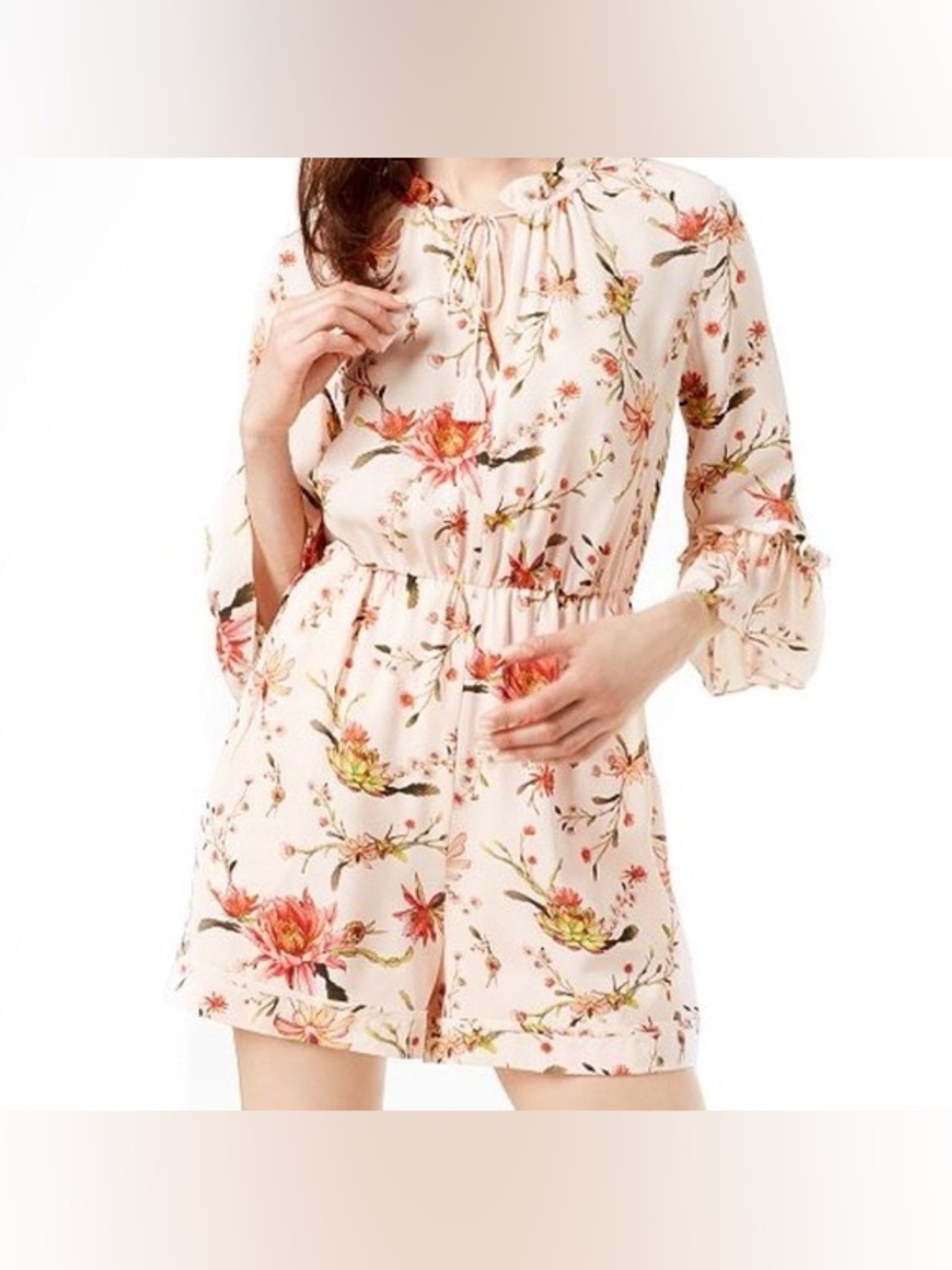 EUC Rachel Zoe Grace Floral Tie-Neck Romper Size L